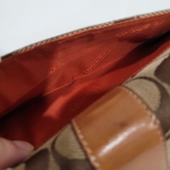 Coach Long Wallet Stripe Envelope Beige Brown Tan Designer Large Leather Canvas - Picture 6 of 8